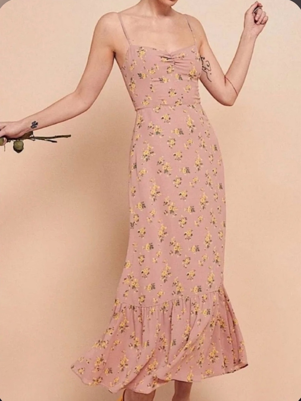 Reformation Emerson Maxi Dress Ruffle Hem in Frances Floral Blush Pink Size 4